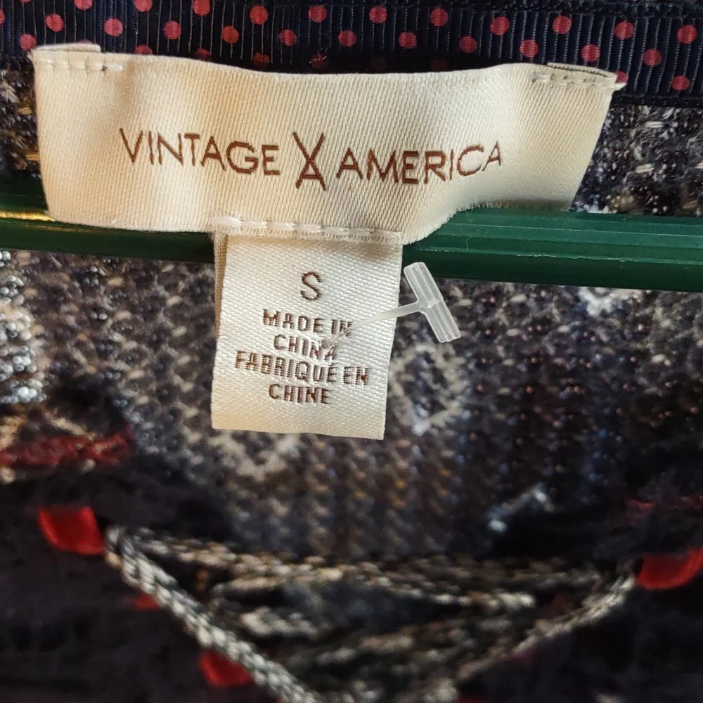Vintage America Black and Red Lace-Up Blouse - Picture 2 of 5
